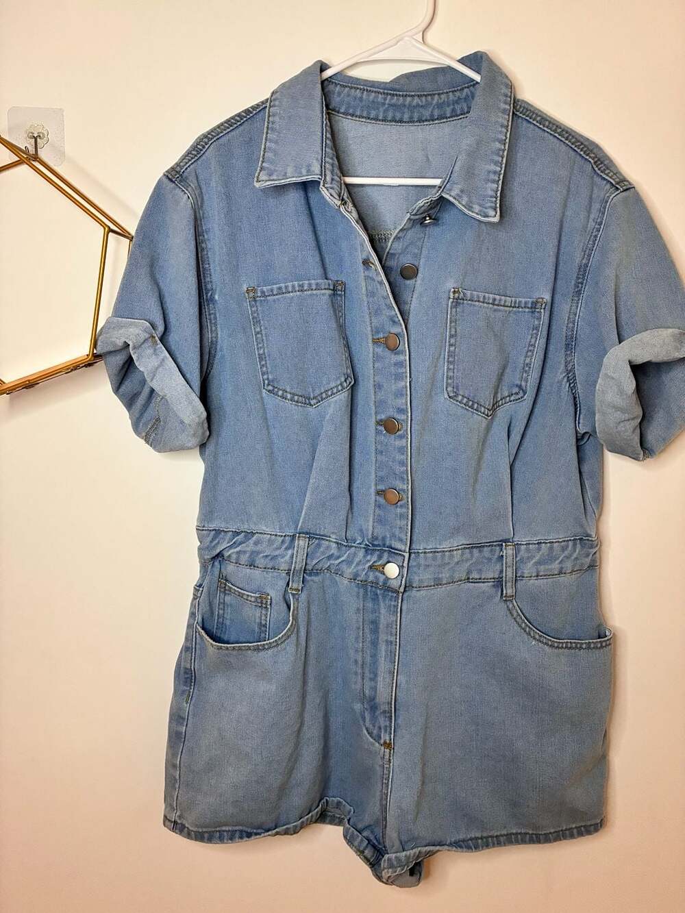 Women’s Curve Denim Romper Size 1XL Custom Painted Back